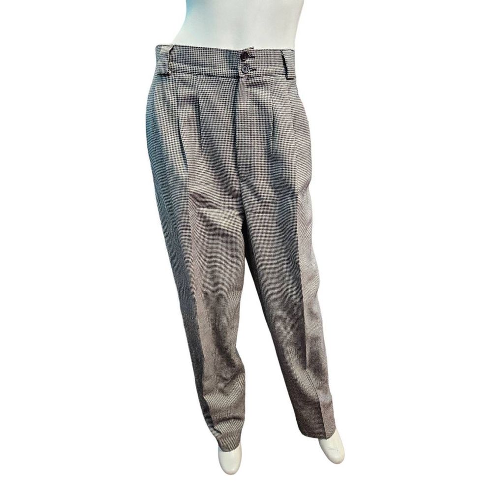 Vintage 80's Wool Houndstooth Pleat Front Tapered Dress Pants 12 Collectible Gol